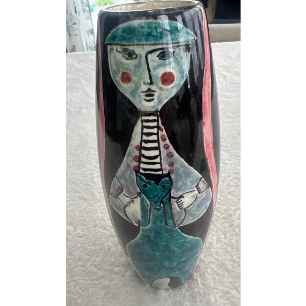 Rare 1969 San Marino Ceramica Titano Hand Painted 9” Day of Dead Vase AD Signed